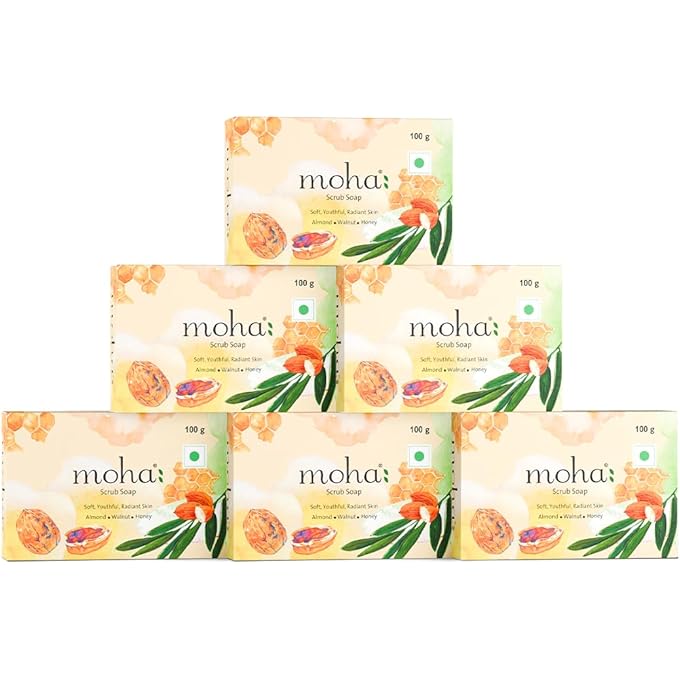 Moha: Scrub Soap, 100 Gram X 6 With Walnut, Almond Oil & Honey For Soft, Hydrate & Nourished Skin, Face, Unisex Product (Scrub Soap, Pack of 6) - Image 1
